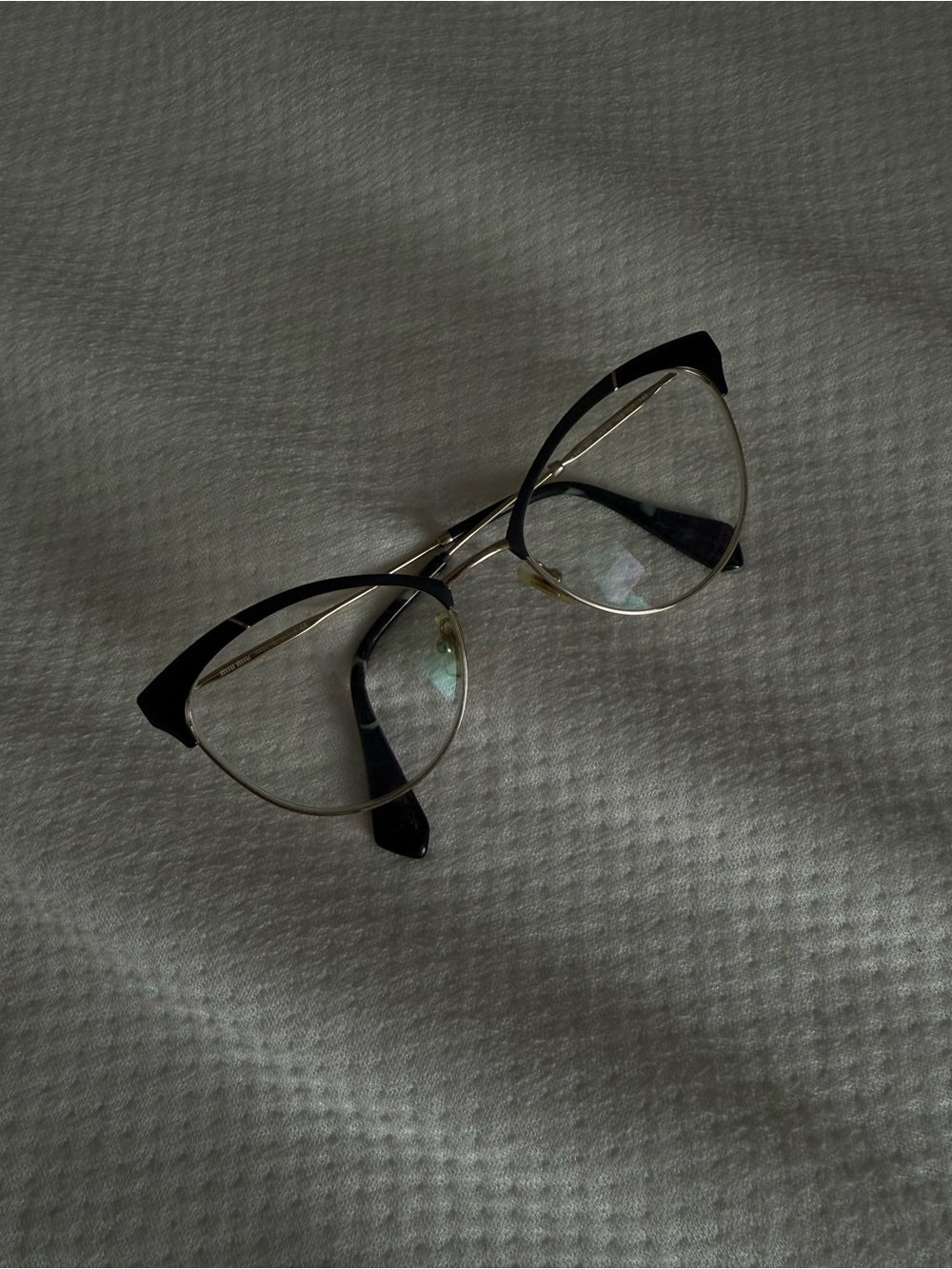 Miu Miu Black and Gold Cat-Eye Glasses - Picture 2 of 6